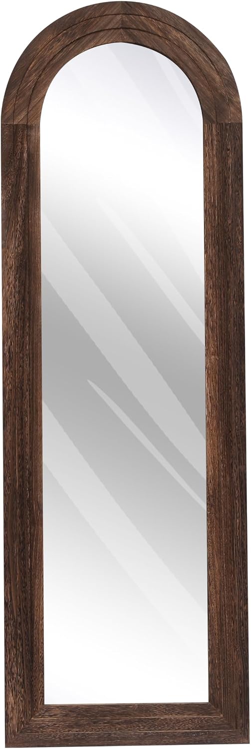 ZHUNFA Arched Full Length Mirror with Solid Wood Frame, 65x22, Brown