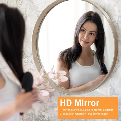 30 Inch Round Wood Mirror, Wall-Mounted Circle Mirrors, Decorative Mirror
