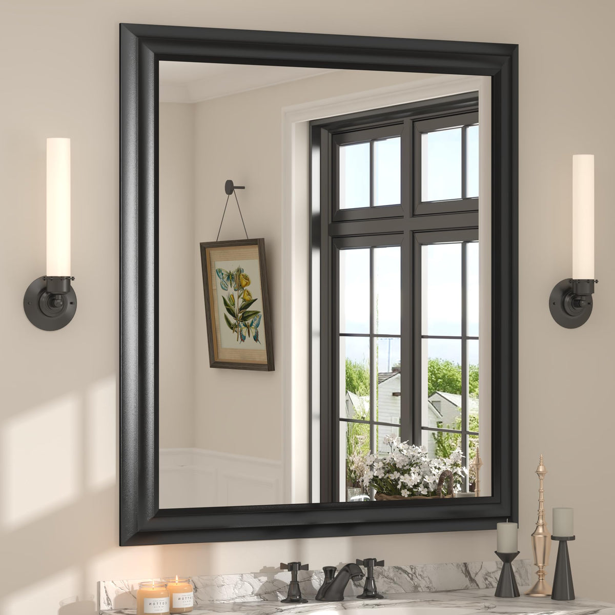 24x30 Inch Black Metal Framed Bathroom Mirror for Wall