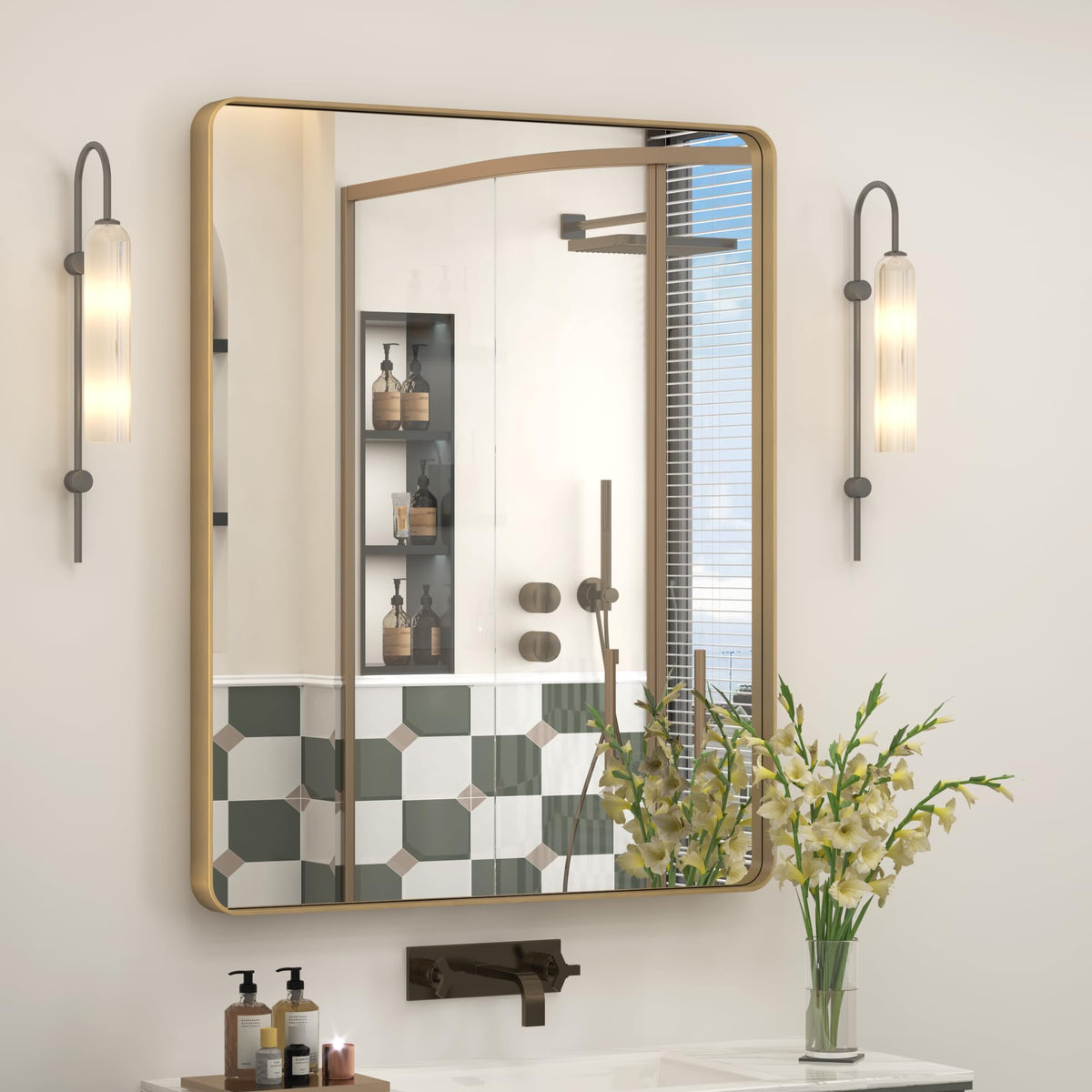 24x30 Inch Black Metal Framed Bathroom Mirror for Wall