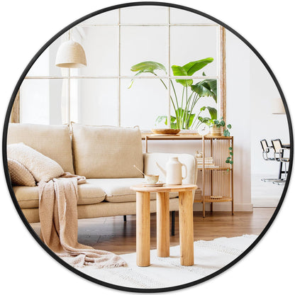 Black Round Mirror 30 Inch, Wall Circle Mirror for Bathroom, Matte Framed