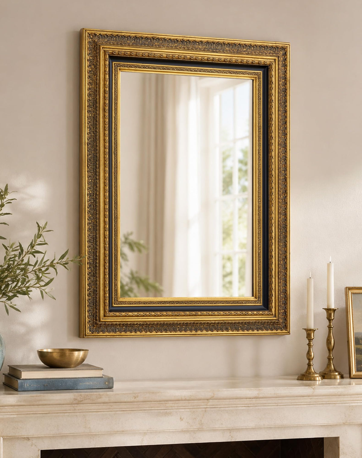 36x24 Large Baroque Wall Mirror for Entryway Fireplace Decor,Bronze Gold