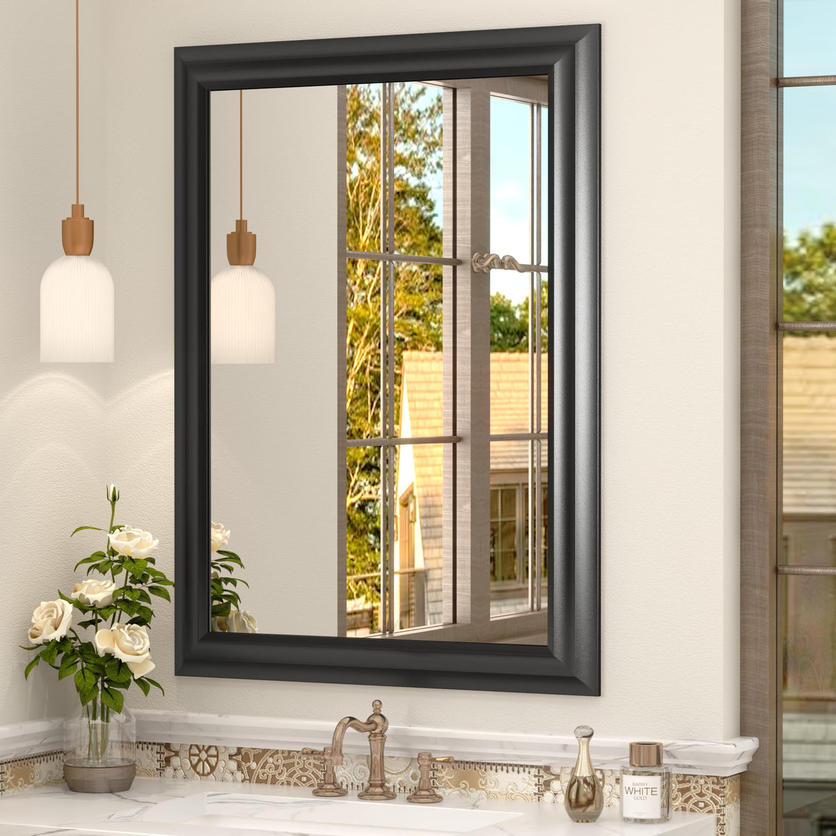 24x30 Inch Black Metal Framed Bathroom Mirror for Wall