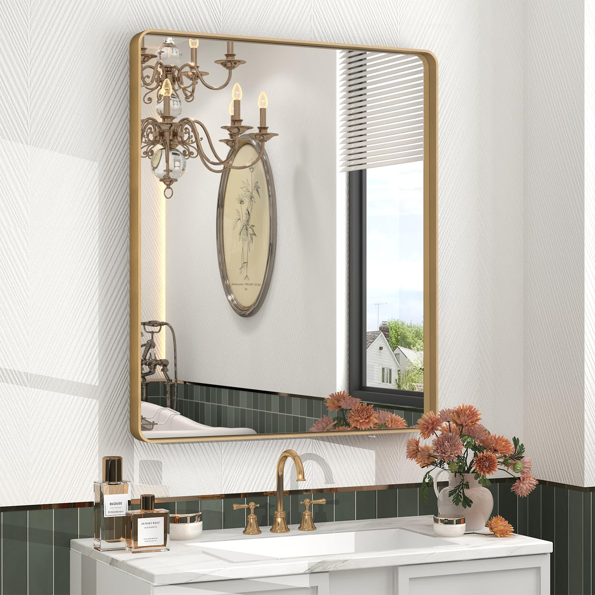 24x30 Inch Black Metal Framed Bathroom Mirror for Wall