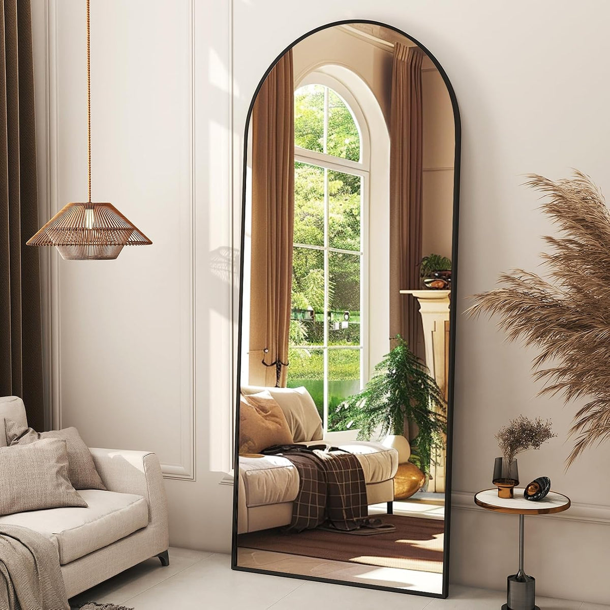 XRAMFY 56"x21" Black Arched Full Length Mirror Floor Mirrors with Stand