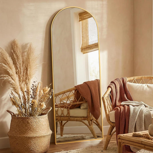 Alpen Gold Arched Full Length Mirror, X-Large 64x21 Floor Mirror with Stand