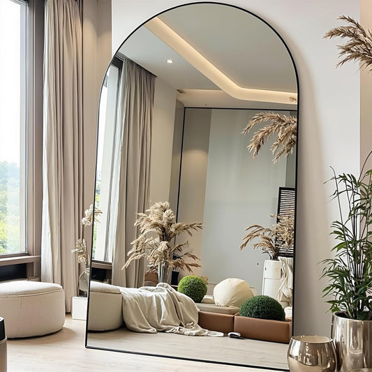 KOMCOTE Full Length Floor Mirror, 91x46 Inch Oversized Arched Standing Mirror in Black for Bedroom, Living Room, Dressing Room - Elegant Freestanding Leaning Mirror Decor
