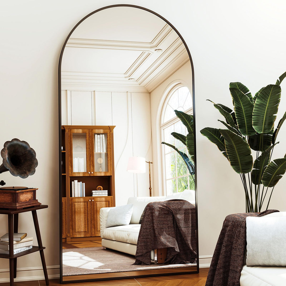 XRAMFY 56"x21" Black Arched Full Length Mirror Floor Mirrors with Stand