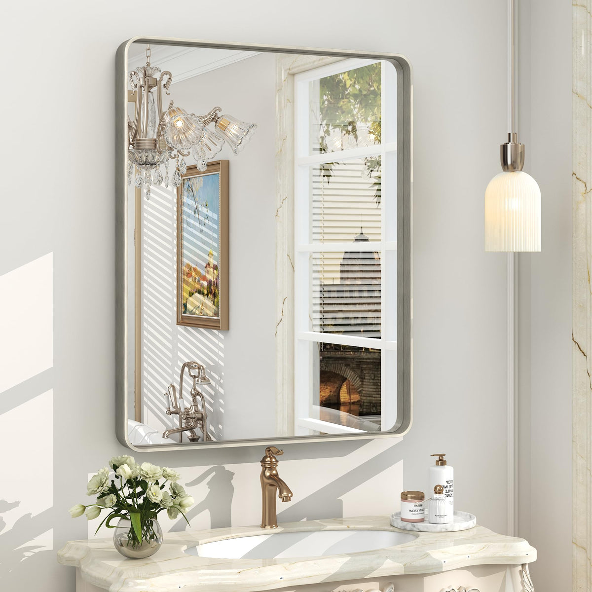 24x30 Inch Black Metal Framed Bathroom Mirror for Wall