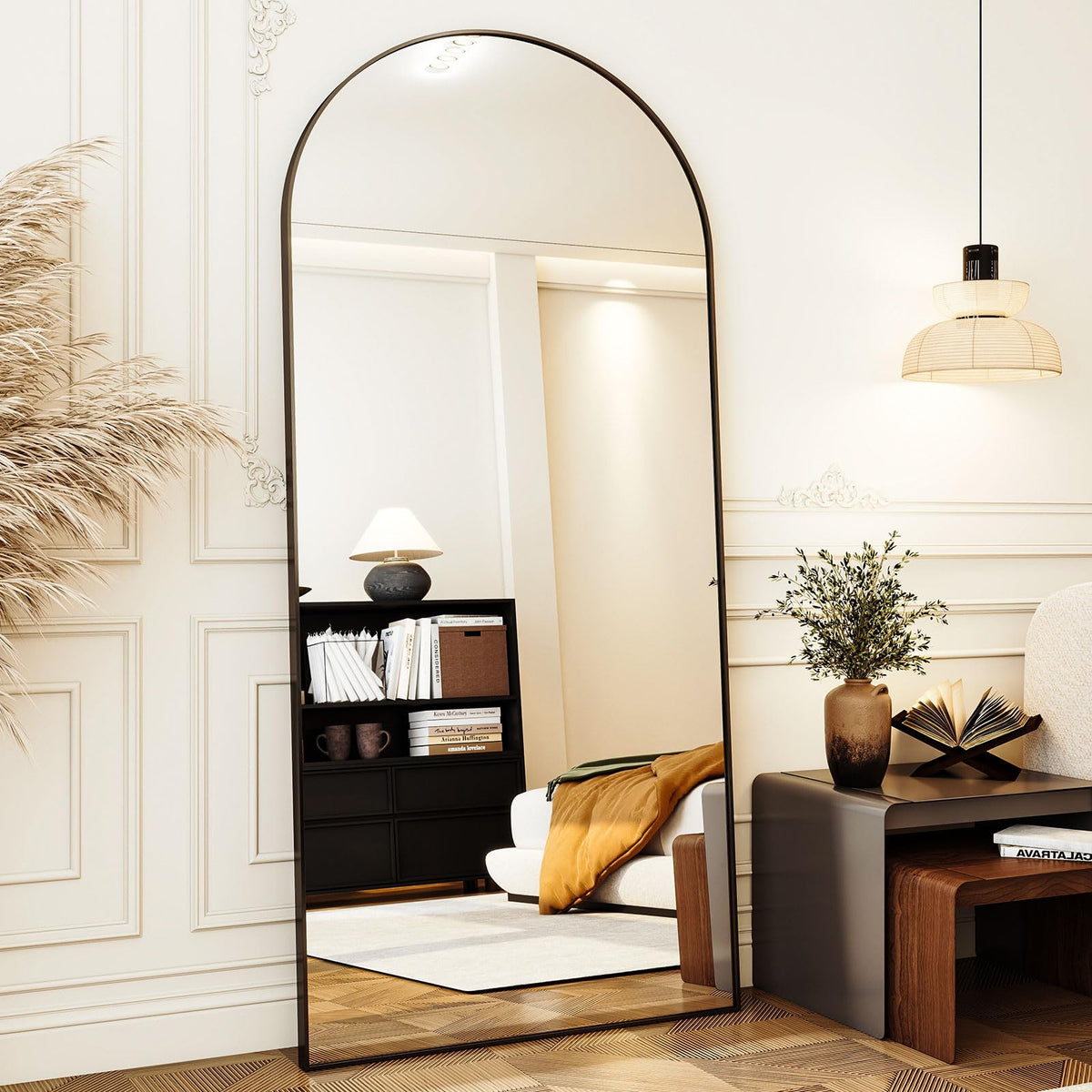 XRAMFY 56"x21" Black Arched Full Length Mirror Floor Mirrors with Stand