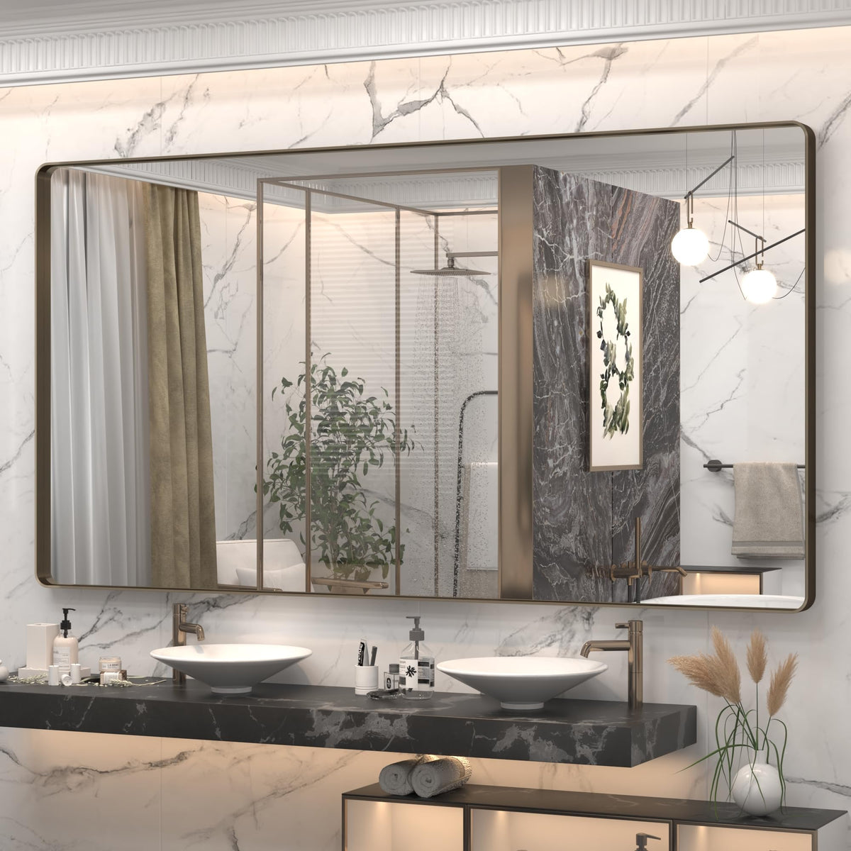 24x30 Inch Black Metal Framed Bathroom Mirror for Wall