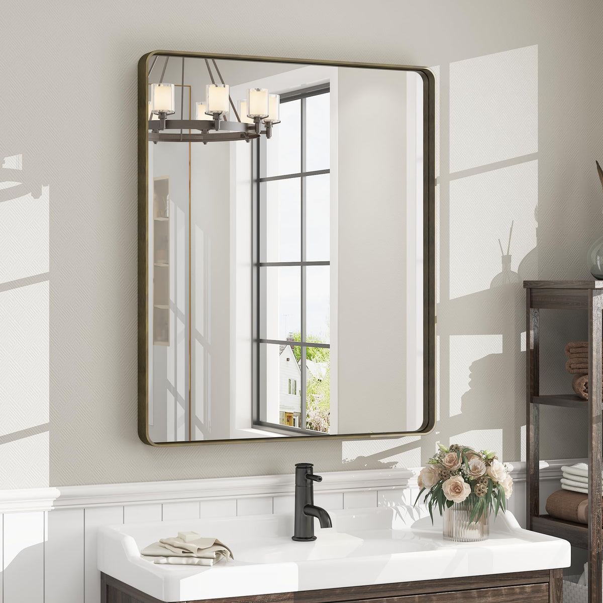 24x30 Inch Black Metal Framed Bathroom Mirror for Wall