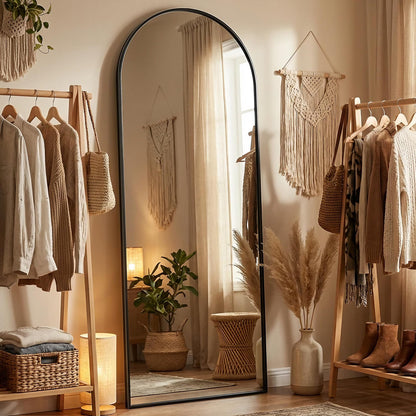 Alpen Gold Arched Full Length Mirror, X-Large 64x21 Floor Mirror with Stand