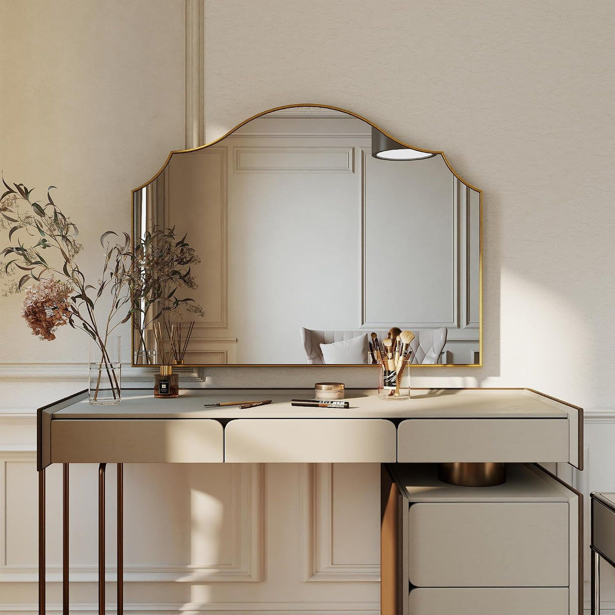 26"x35" Gold Arched Wall Mirror, Decorative Mirror