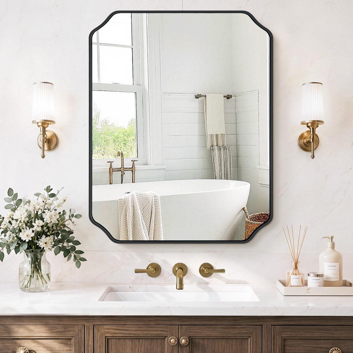 Vanity Bathroom Mirror for Over Sink, 50"x30", Black Metal Framed