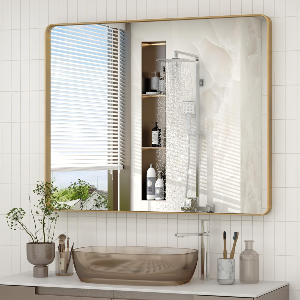 24x30 Inch Black Metal Framed Bathroom Mirror for Wall