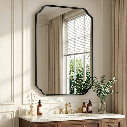 30"x22" Gold Wall Bathroom Mirror, Scalloped Edge Vanity Mirror