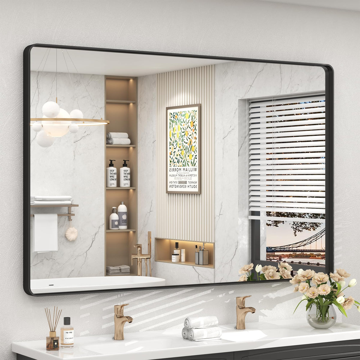 24x30 Inch Black Metal Framed Bathroom Mirror for Wall