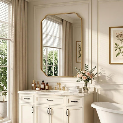 30"x22" Gold Wall Bathroom Mirror, Scalloped Edge Vanity Mirror