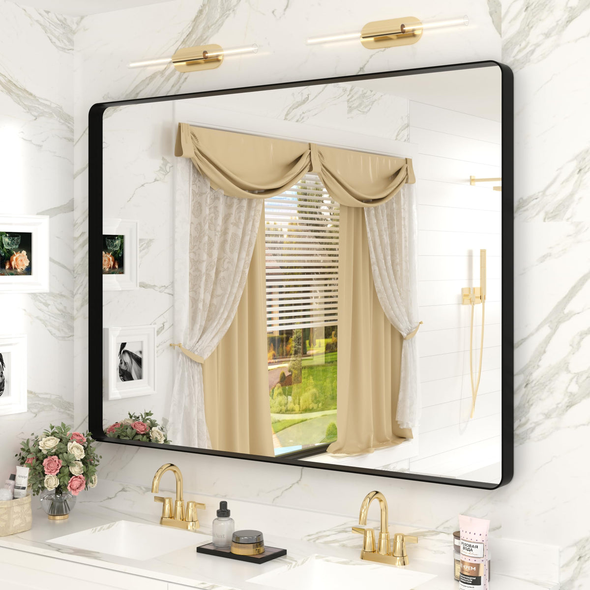 24x30 Inch Black Metal Framed Bathroom Mirror for Wall