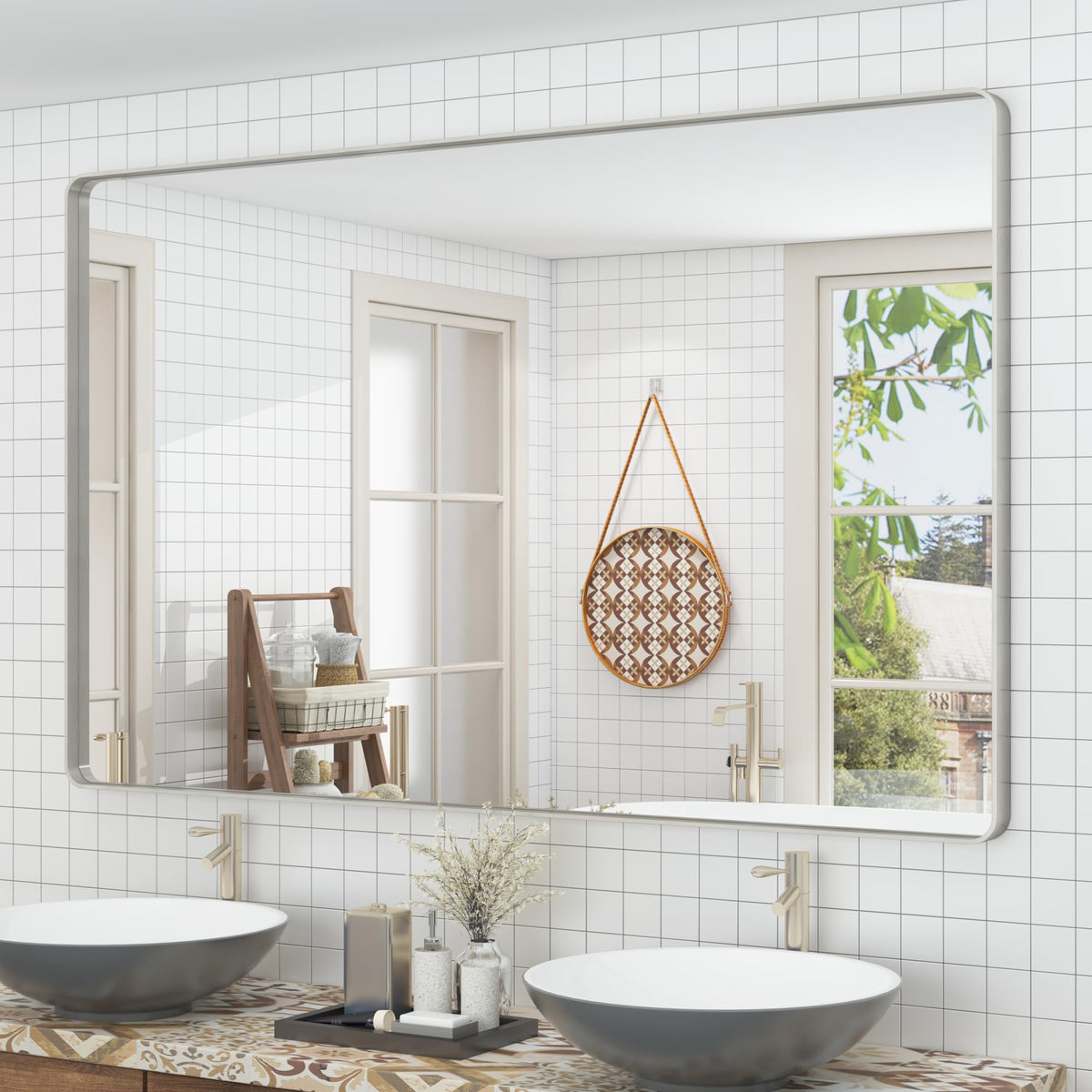 24x30 Inch Black Metal Framed Bathroom Mirror for Wall