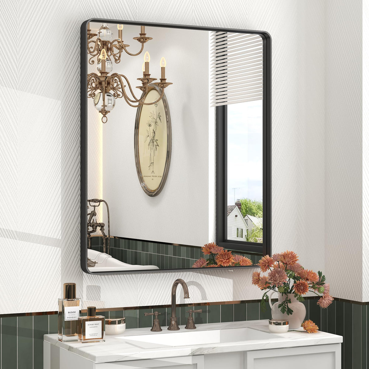 24x30 Inch Black Metal Framed Bathroom Mirror for Wall
