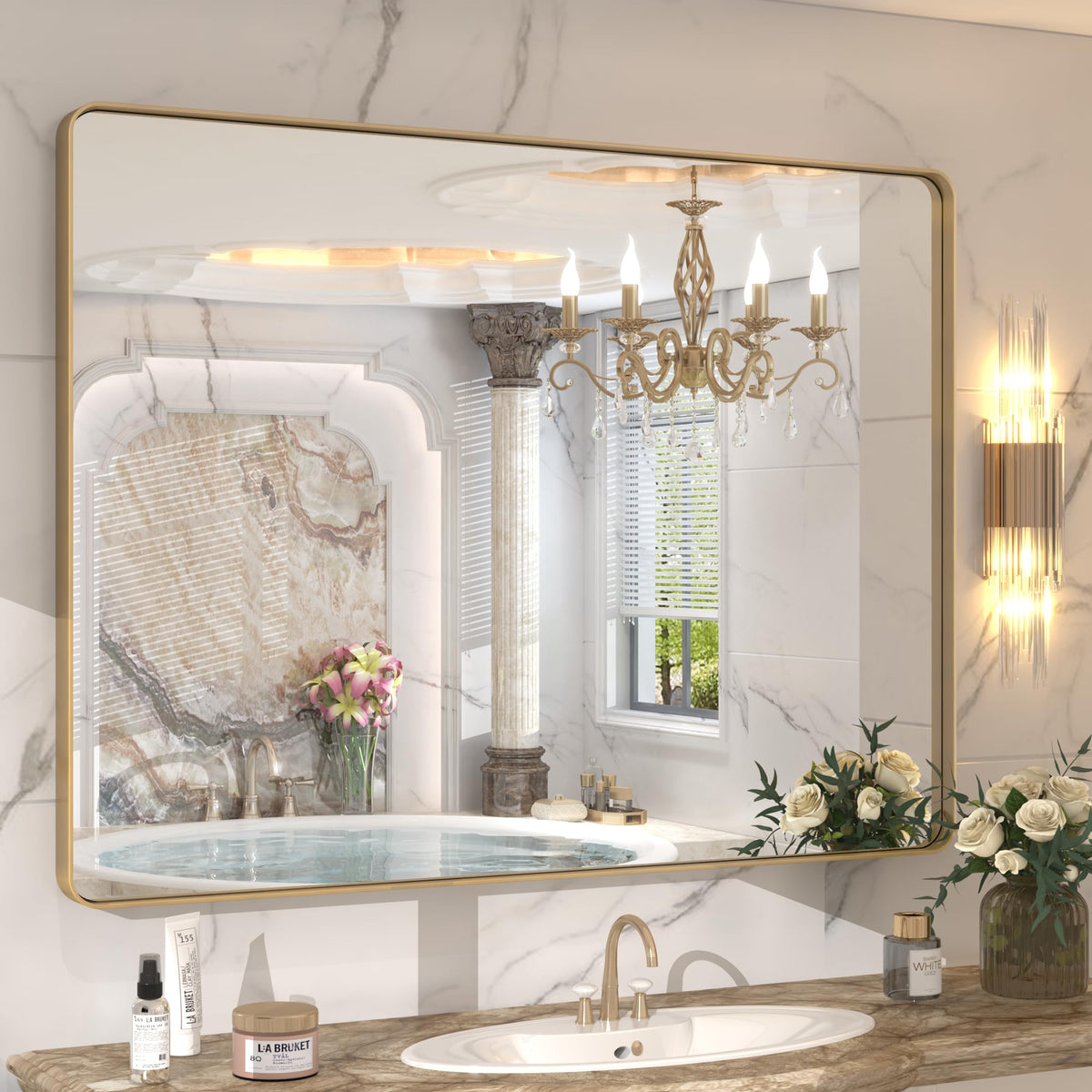 24x30 Inch Black Metal Framed Bathroom Mirror for Wall