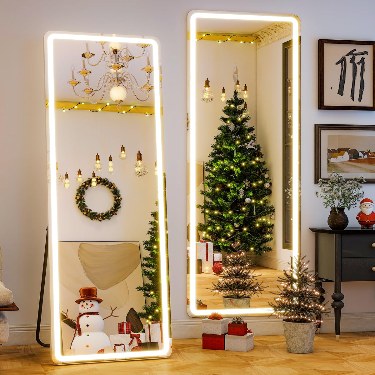 GLSLAND 20"x56" Arched Full Length Mirror LED Lighted Floor Standing Mirror