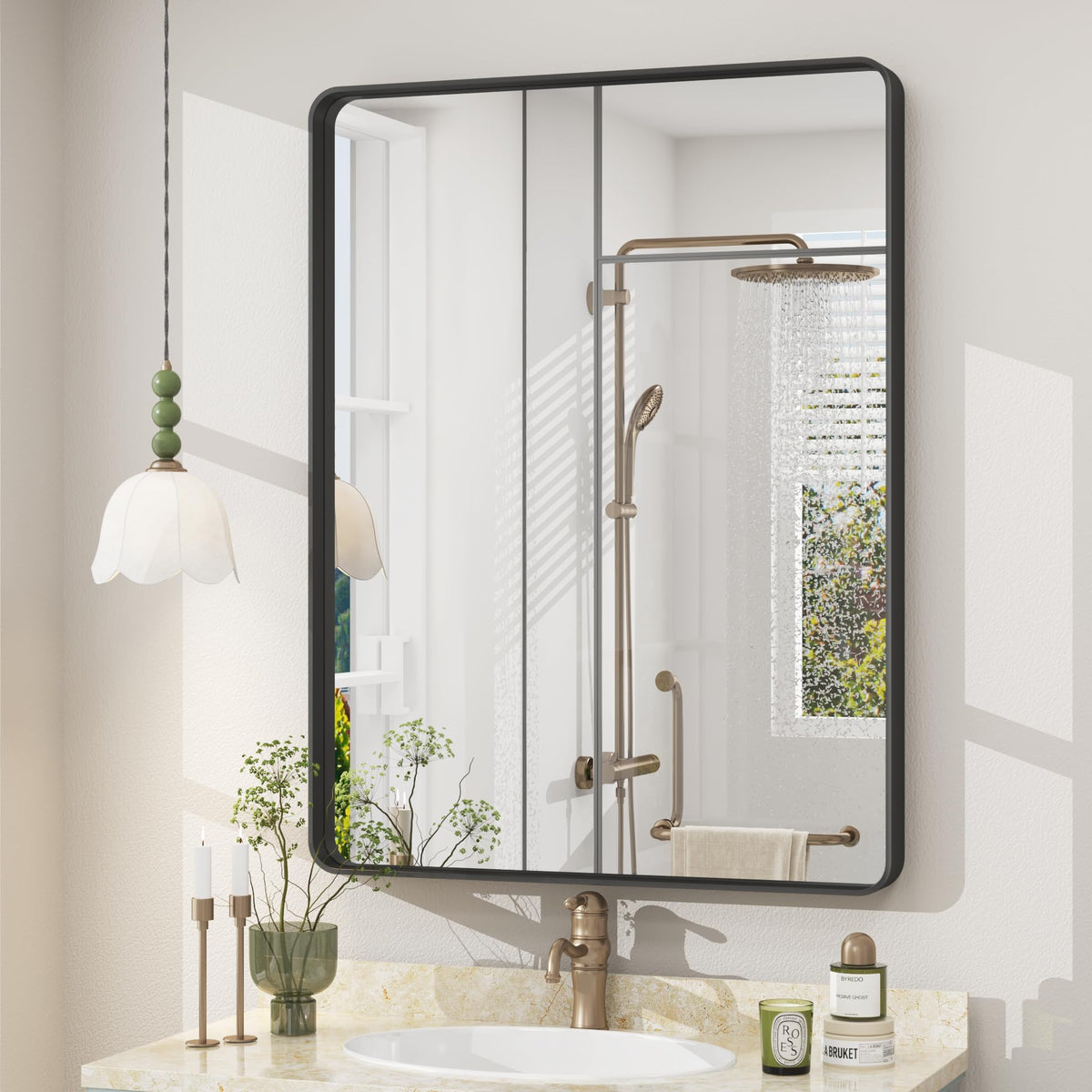 24x30 Inch Black Metal Framed Bathroom Mirror for Wall