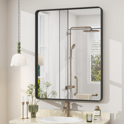 24x30 Inch Black Metal Framed Bathroom Mirror for Wall