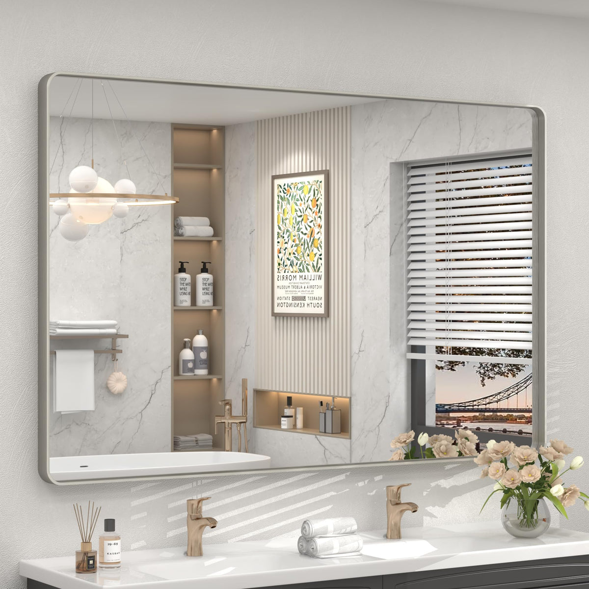 24x30 Inch Black Metal Framed Bathroom Mirror for Wall