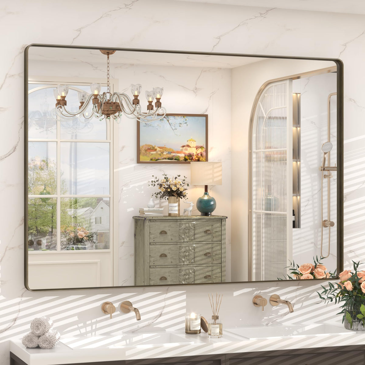 24x30 Inch Black Metal Framed Bathroom Mirror for Wall
