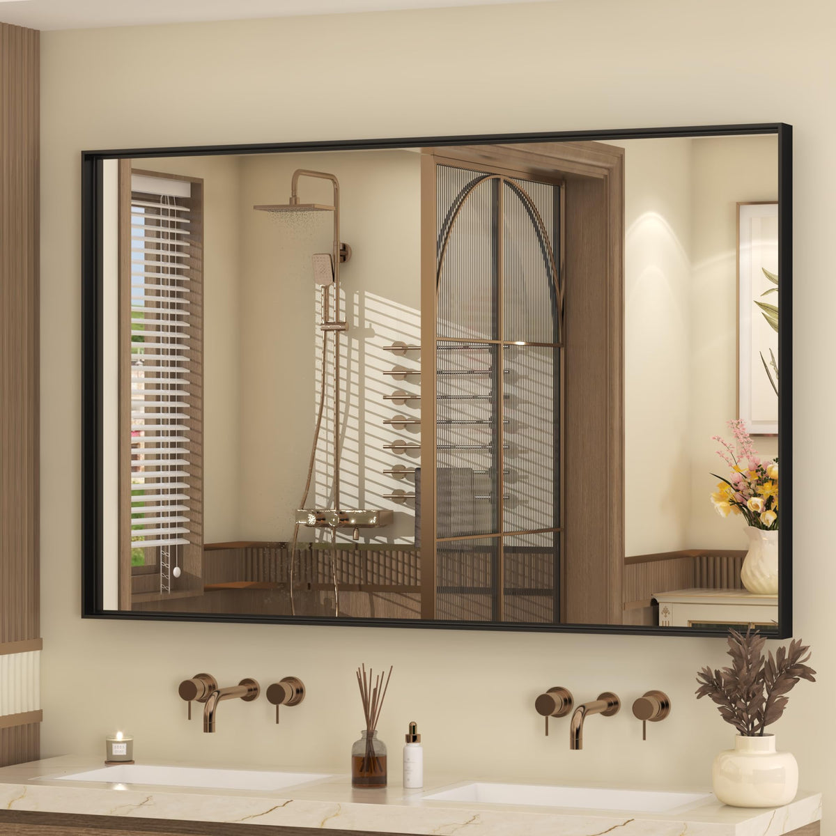 24x30 Inch Black Metal Framed Bathroom Mirror for Wall