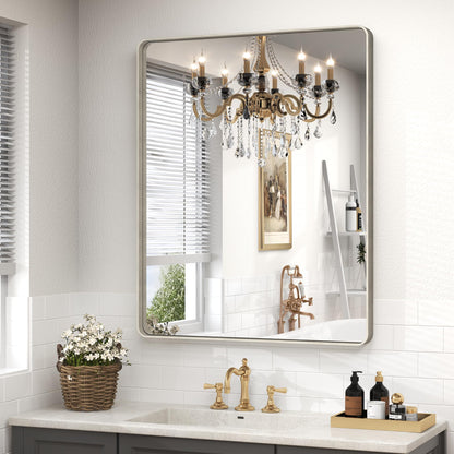 24x30 Inch Black Metal Framed Bathroom Mirror for Wall