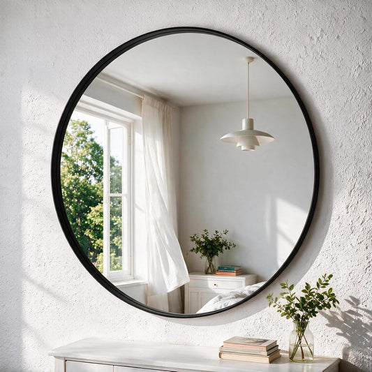 NEWBULIG 28-Inch Round Wall Mirror, Bathroom Wall Circle Mirror