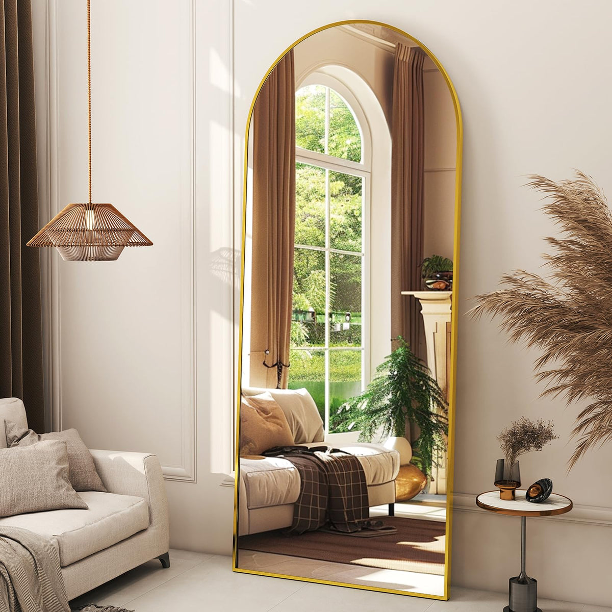XRAMFY 56"x21" Black Arched Full Length Mirror Floor Mirrors with Stand
