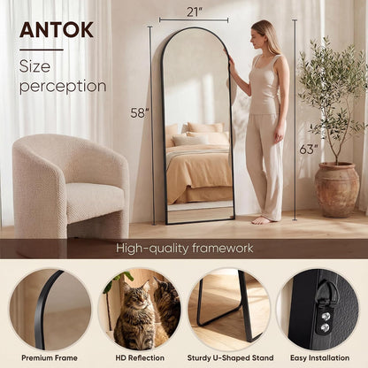 Antok 58" x21” Arched Full Length Mirror, Floor Mirror with Stand,Black