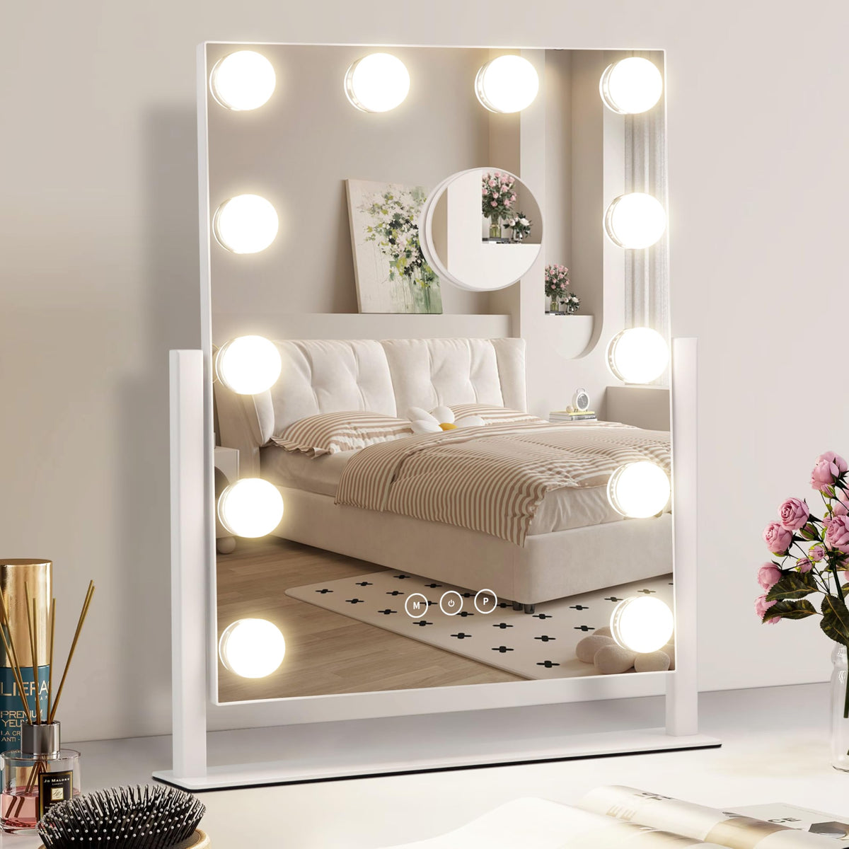 Vanity Mirror with Lights, Makeup Mirror with Lights,3 Color Lighting Modes Detachable 10X Magnification Mirror Touch Control,360°Rotation, White.