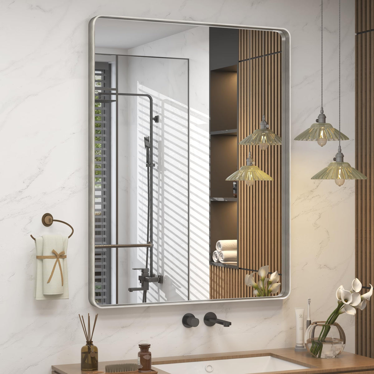 24x30 Inch Black Metal Framed Bathroom Mirror for Wall