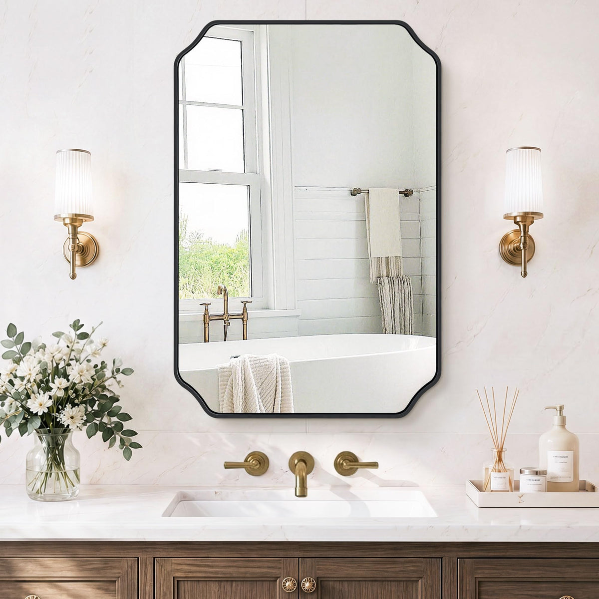 Vanity Bathroom Mirror for Over Sink, 50"x30", Black Metal Framed