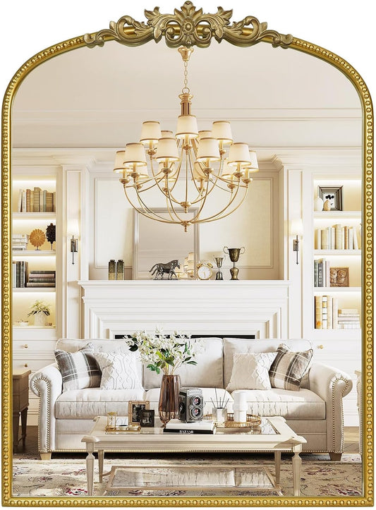 WallBeyond Gold Vintage Mirror for Vanity 22x30 Inch, Gold Antique Mirror with Ornate Frame, Arched Vintage Wall for Bathroom, Living Room, Fireplace, Entryway