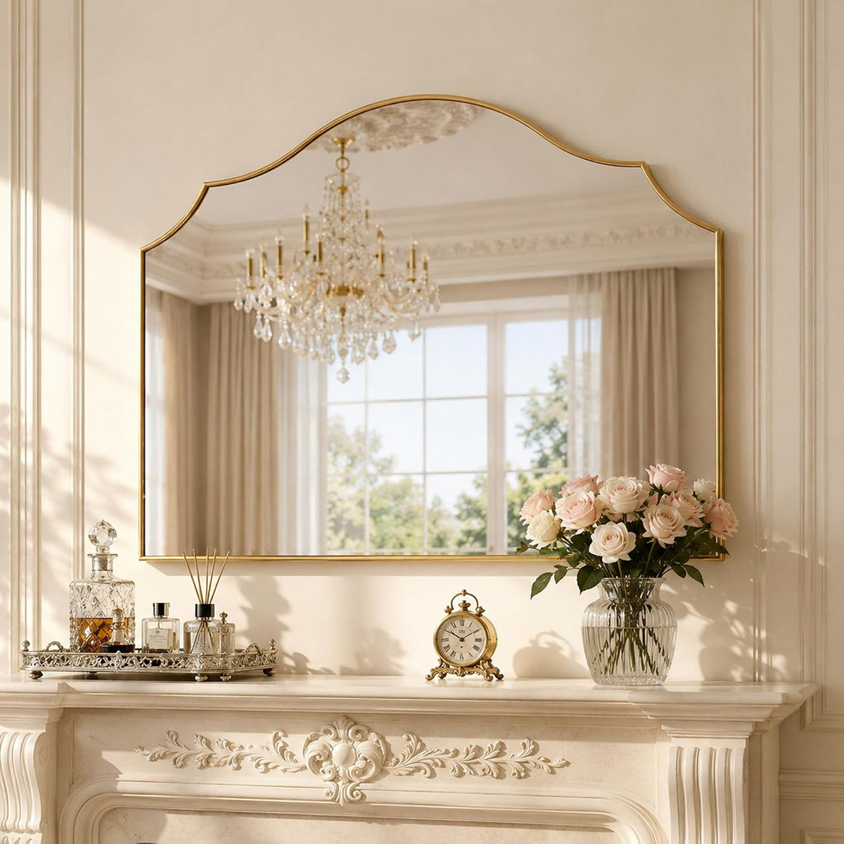 26"x35" Gold Arched Wall Mirror, Decorative Mirror