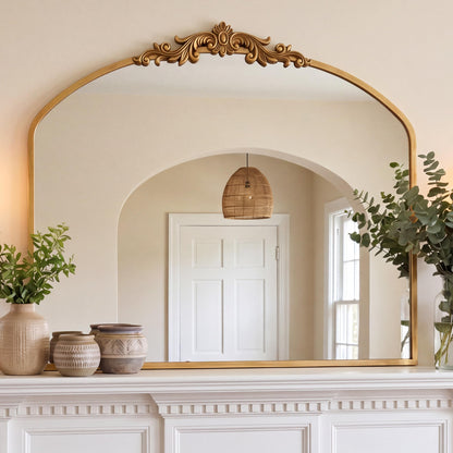 PERFNIQUE Vintage Mirror, 30" X 19" Gold Arched Antique Baroque Mirror