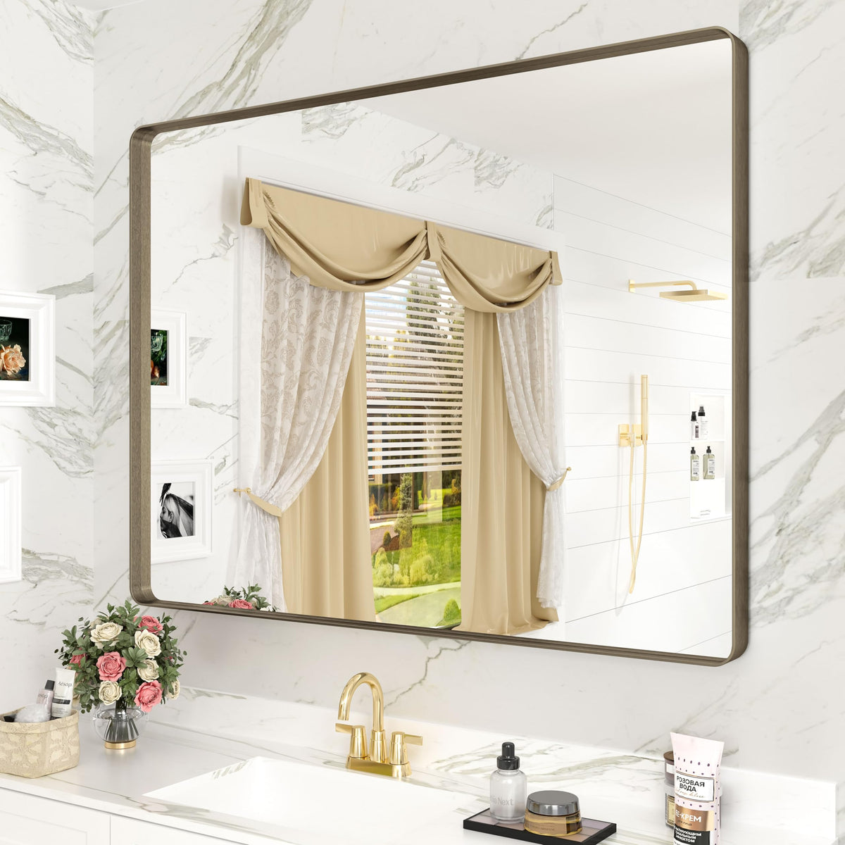 24x30 Inch Black Metal Framed Bathroom Mirror for Wall
