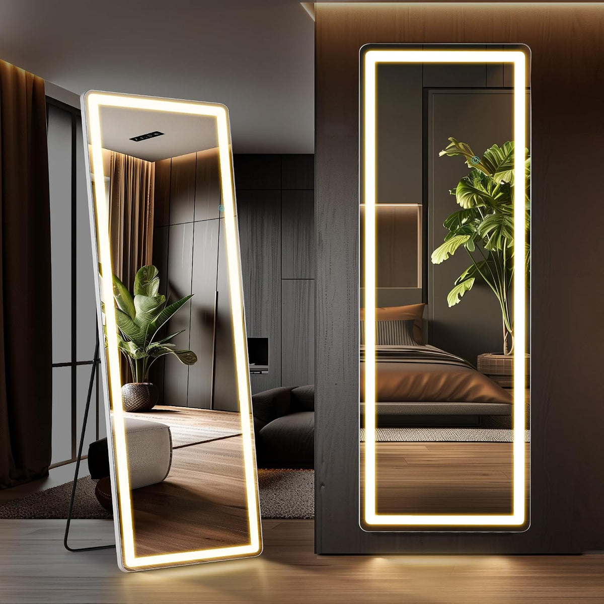 LED Rectangular Full Length Mirror, 64"L x 21"W Body Standing Mirror