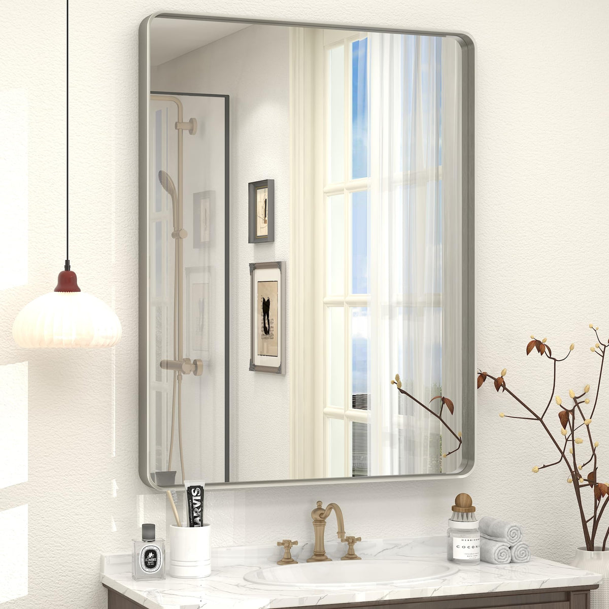 24x30 Inch Black Metal Framed Bathroom Mirror for Wall