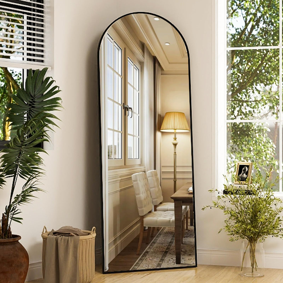 XRAMFY 56"x21" Black Arched Full Length Mirror Floor Mirrors with Stand
