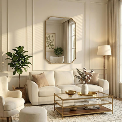 30"x22" Gold Wall Bathroom Mirror, Scalloped Edge Vanity Mirror