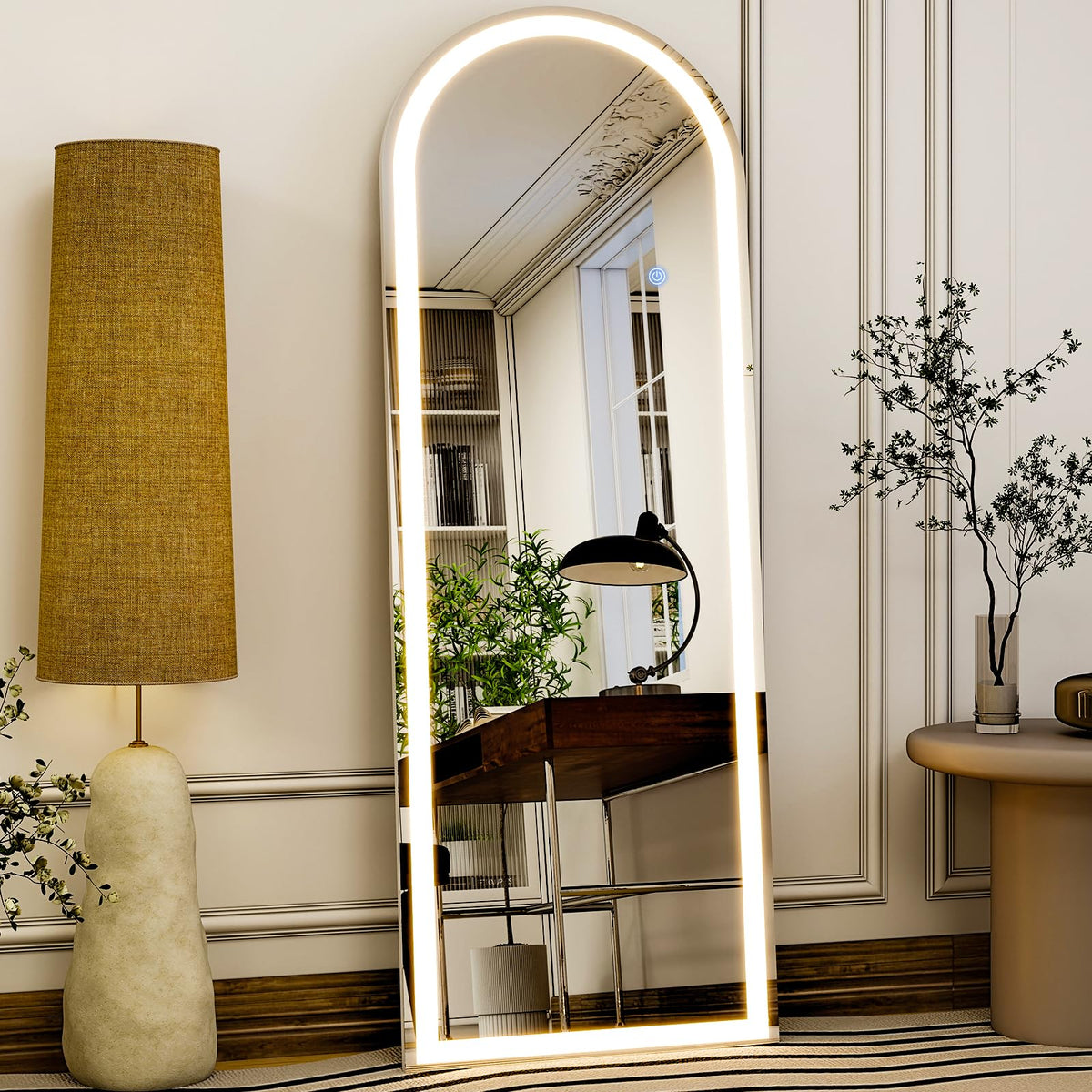 GLSLAND 20"x56" Arched Full Length Mirror LED Lighted Floor Standing Mirror