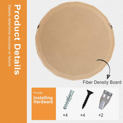 30 Inch Round Wood Mirror, Wall-Mounted Circle Mirrors, Decorative Mirror